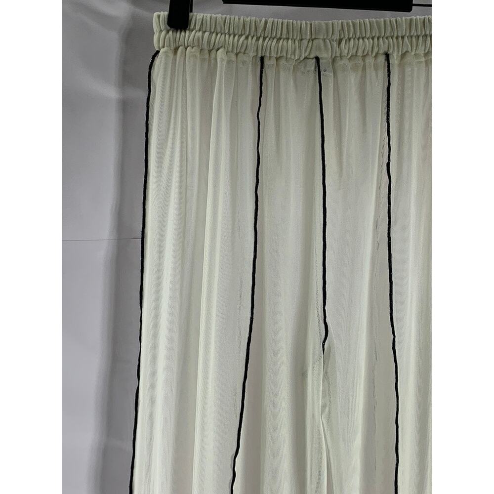 MOSSKAH Women's White Cream/Black Drawstring Striped Mesh Pant Cover Up SZ S - Picture 4 of 9